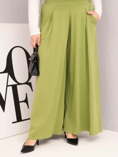 Dámské bavlněné kalhoty Plus Size s širokým střihem a volným střihem pistáciové