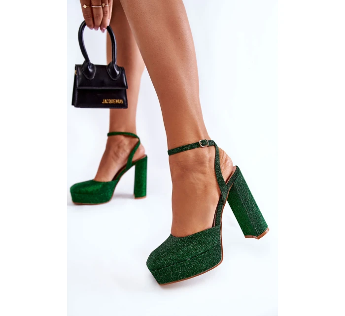 Dámské sandály třpytivé na podpatku model 21597005 - Boto Dámské sandály třpytivé na podpatku model 21597005 - Boto