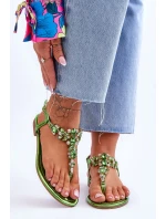 Dámské sandály žabky s kamínky Zelená model 21619860 - Boto Dámské sandály žabky s kamínky Zelená model 21619860 - Boto