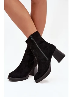 Dámské Botky Na Podpatku Z Eko Semiše Se Zipem Černé Serinna