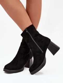 Dámské Botky Na Podpatku Z Eko Semiše Se Zipem Černé Serinna