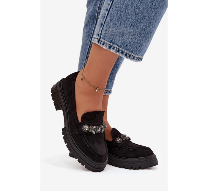 Eko Semišové Mokasíny Dámské S Dekorativní Broží Černé Valiana Eko Semišové Mokasíny Dámské S Dekorativní Broží Černé Valiana