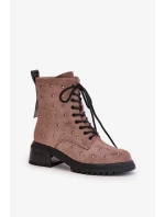 Zdobené Kotníkové Boty Workery Dámské Zateplené D&A Taupe Zdobené Kotníkové Boty Workery Dámské Zateplené D&A Taupe