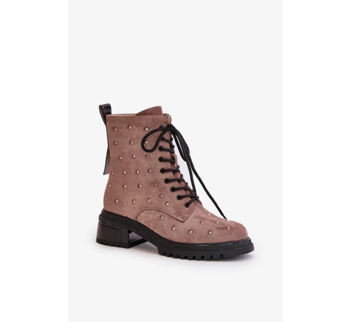 Zdobené Kotníkové Boty Workery Dámské Zateplené D&A Taupe Zdobené Kotníkové Boty Workery Dámské Zateplené D&A Taupe