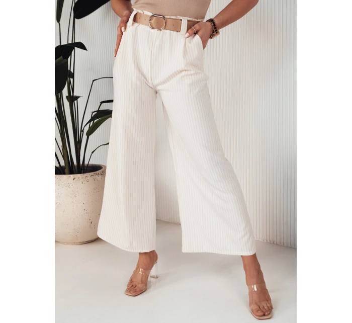 Dámské kalhoty s širokými nohavicemi ALZUR ecru FashionStreet UY1898