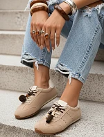 Dámské semišové tenisky s ozdobnými lodičkami béžové FashionStreet ZY1411