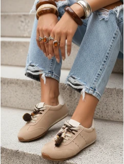 Dámské semišové tenisky s ozdobnými lodičkami béžové FashionStreet ZY1411