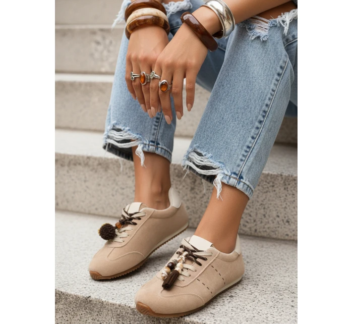 Dámské semišové tenisky s ozdobnými lodičkami béžové FashionStreet ZY1411