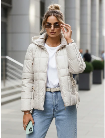 Dámská prošívaná bunda s kapucí světle šedá FashionStreet TY5584