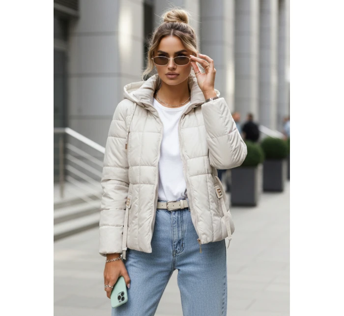 Dámská prošívaná bunda s kapucí světle šedá FashionStreet TY5584