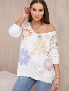 Svetrová halenka s barevnými květy žlutá+modrá