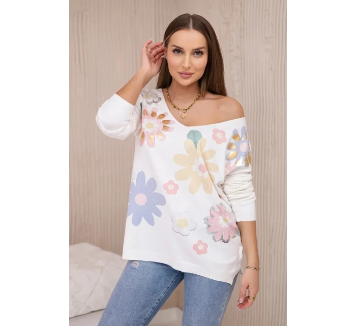 Svetrová halenka s barevnými květy žlutá+modrá