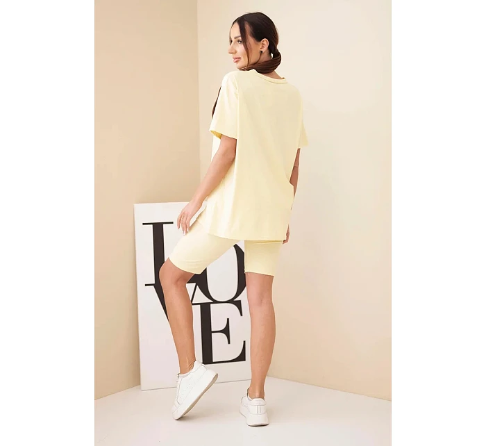 Dámský bavlněný komplet s krátkým rukávem a šortkami žlutý