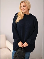 Dámský svetr Plus Size volného střihu s dlouhým rukávem modrý Dámský svetr Plus Size volného střihu s dlouhým rukávem modrý