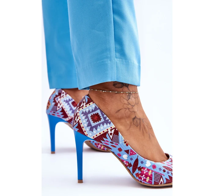 Módní kožené boty Lewski na vysokém podpatku model 21615964 Modrá červená - Boto