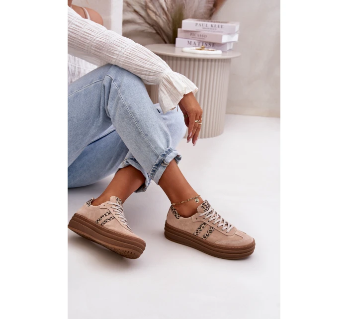 model 21669356 Dámské Semišové Sneakersy Na Platformě Leopardí Růžové - Zazoo