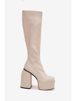 Dámské Kozačky Na Podpatku A Platformě Světle Béžové model 21704795 - Boto
