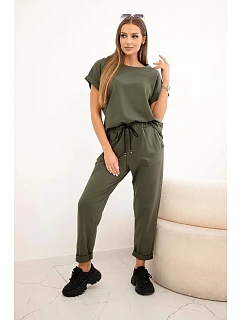 Bavlněný komplet halenka + kalhoty khaki
