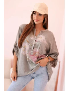 Dámská blůza z bavlny s květinovým vzorem a knoflíky fango