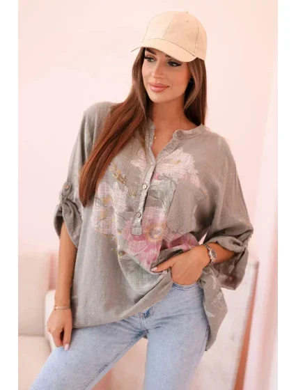 Dámská blůza z bavlny s květinovým vzorem a knoflíky fango Dámská blůza z bavlny s květinovým vzorem a knoflíky fango