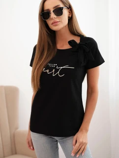 Dámská bavlněná halenka s mašlí na rameni a s potiskem černá