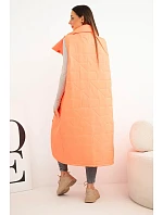 Dámská prošívaná dlouhá vesta s kapsami a stojáčkem neonová oranžová