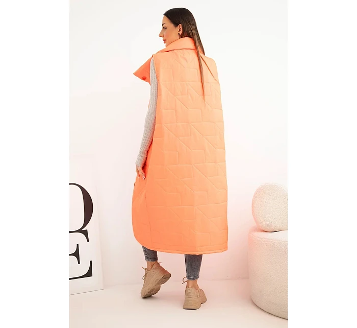 Dámská prošívaná dlouhá vesta s kapsami a stojáčkem neonová oranžová