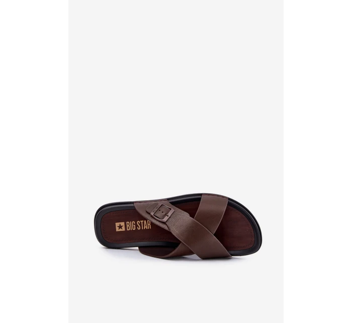 Kožené Pánské Pantofle S Přezkou Big Star model 21693021 Hnědé - Big Star Shoes Kožené Pánské Pantofle S Přezkou Big Star model 21693021 Hnědé - Big Star Shoes