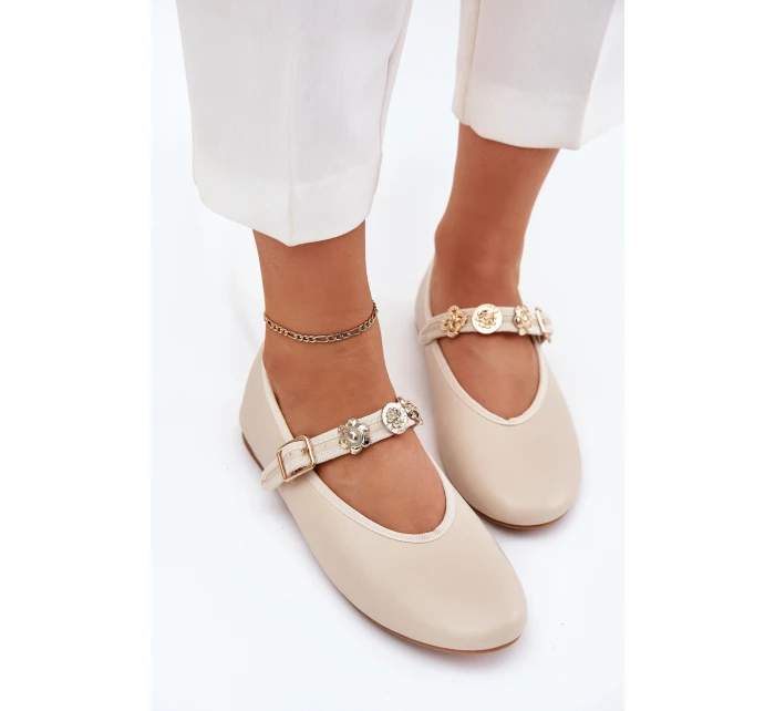 Dámské Baletky S Páskem A Zlatými Přezkami Béžové model 21699396 - Boto