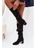 Dámské kozačky na podpatku se zlatým prvkem černé Nivarae