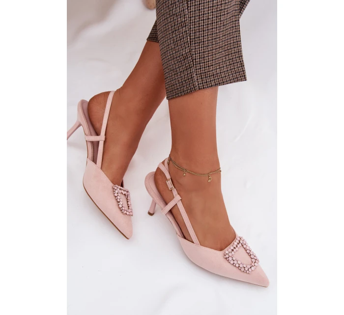 Dámské sandály na jehlovém podpatku s ozdobou Růžové Ismeria