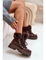Šněrovací Dámské Trapery S Kožešinou Tmavě Hnědé Vaminia