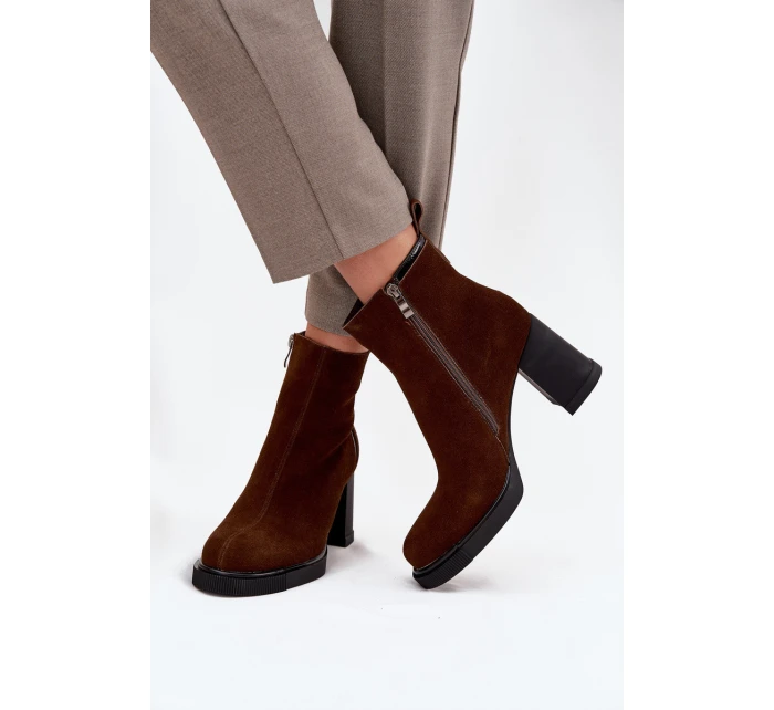 Dámské semišové botky Vinceza – na sloupkovém podpatku, hnědé Dámské semišové botky Vinceza – na sloupkovém podpatku, hnědé