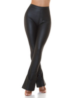 Sexy faux leather flared thermal pants highwaist
