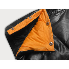 Černo-oranžová volná dámská bunda z ekologické kůže (AG6-20B)