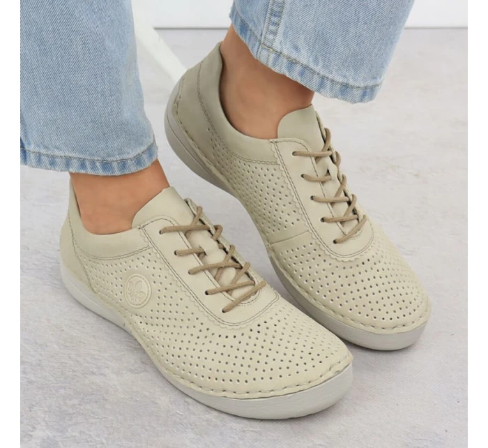 Dámské perforované béžové kožené polobotky model 21904669 - Rieker