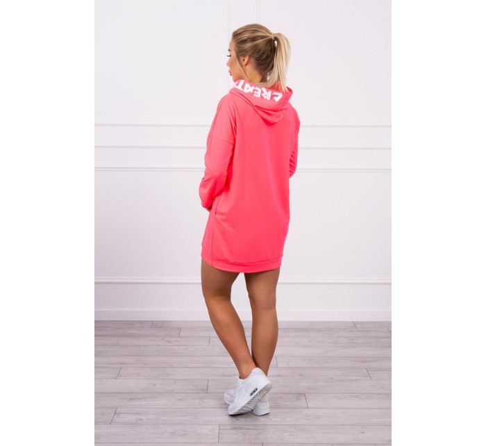 Oversize šaty s kapucí růžové neonové