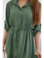 Šaty se zapínáním na knoflíky a zavazováním v pase khaki Šaty se zapínáním na knoflíky a zavazováním v pase khaki
