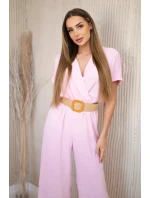 Kombinéza s ozdobným páskem v pase bonbónově růžová