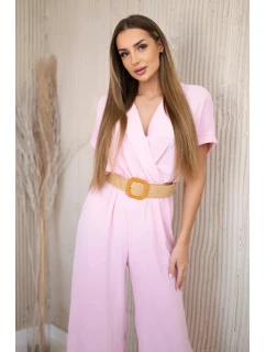 Kombinéza s ozdobným páskem v pase bonbónově růžová