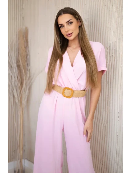 Kombinéza s ozdobným páskem v pase bonbónově růžová