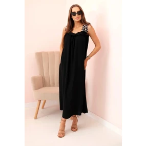 Dámské šaty s ramínky s leopardím potiskem černý