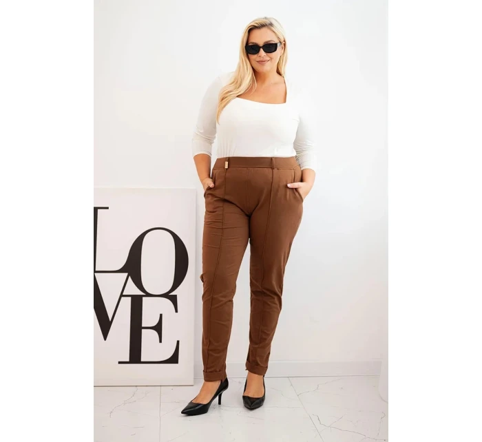 Dámské bavlněné kalhoty Plus Size s elastickým pasem model 21397638 - K-Fashion Dámské bavlněné kalhoty Plus Size s elastickým pasem model 21397638 - K-Fashion
