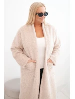 Dámský kabát Plus Size z viskózy bez zapínání s kapsami béžový Dámský kabát Plus Size z viskózy bez zapínání s kapsami béžový