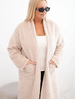 Dámský kabát Plus Size z viskózy bez zapínání s kapsami béžový