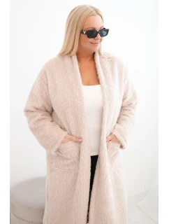 Dámský kabát Plus Size z viskózy bez zapínání s kapsami béžový
