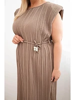 Dámské Plus Size viskózové plisované šaty s vázáním fango Dámské Plus Size viskózové plisované šaty s vázáním fango