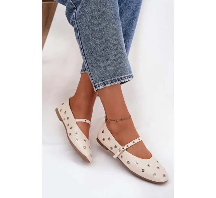 Dámské baleríny s páskem a sponou béžové Janelor