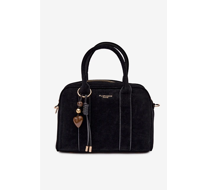 Kufříková Eko semišová kabelka s přívěskem Černá Sorielle