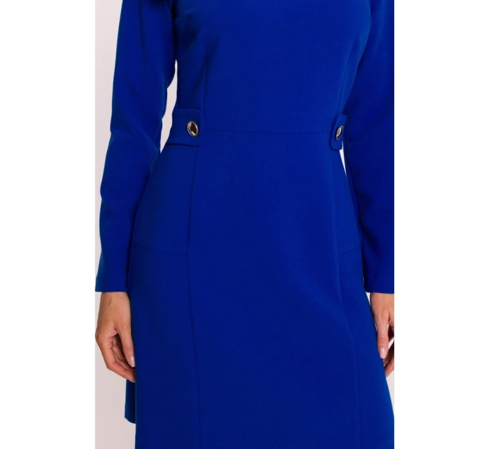 S419 Šaty s ozdobnými knoflíky v pase - královská modř